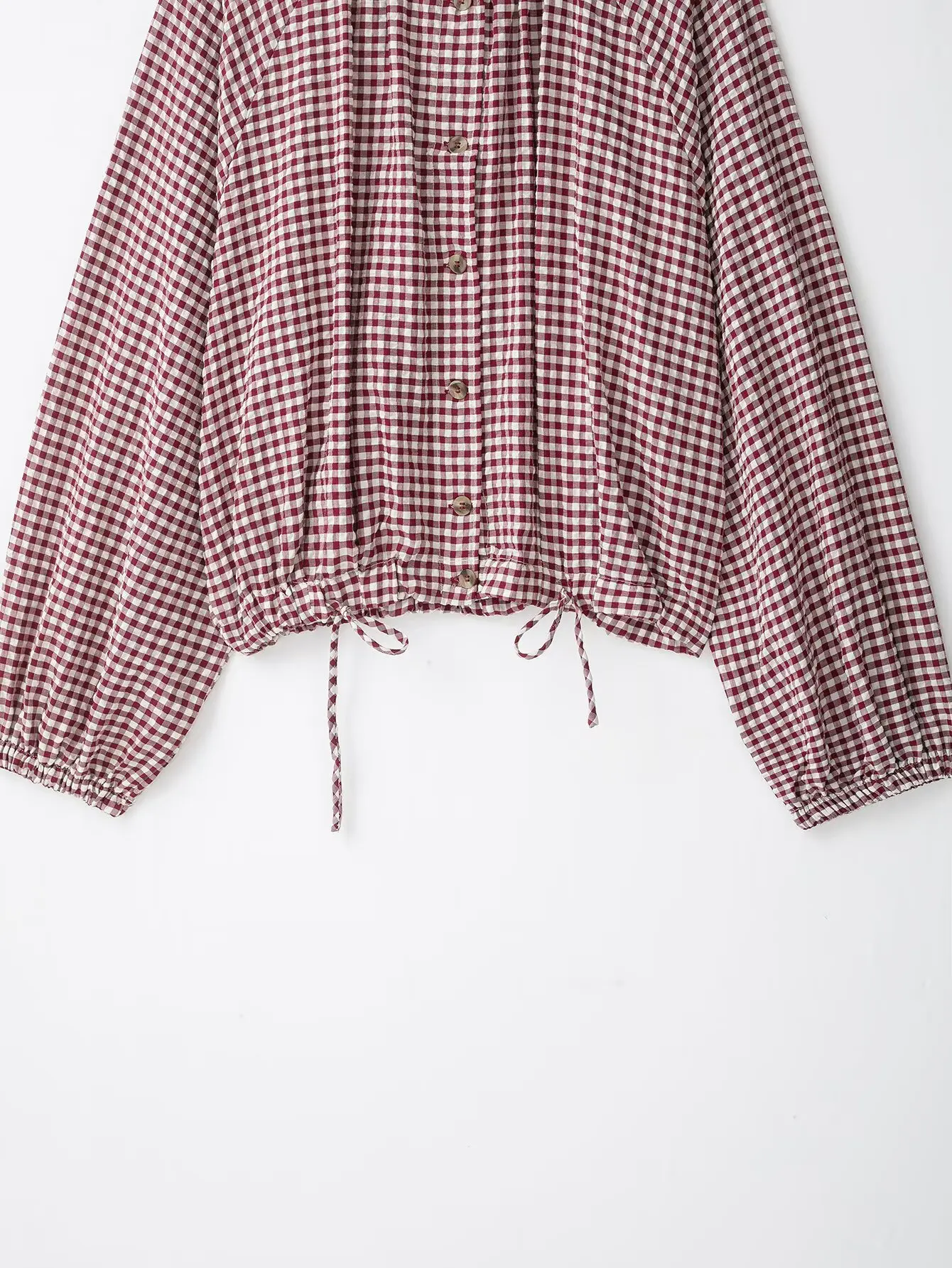 2026 Neue Damen Kurzarm-Bluse mit Langen Ärmeln, Stilvolle Karierte Freizeitbluse für Herbst und Frühling, Elegante Oberteile mit Stehkragen und Knöpfen – Detail 5