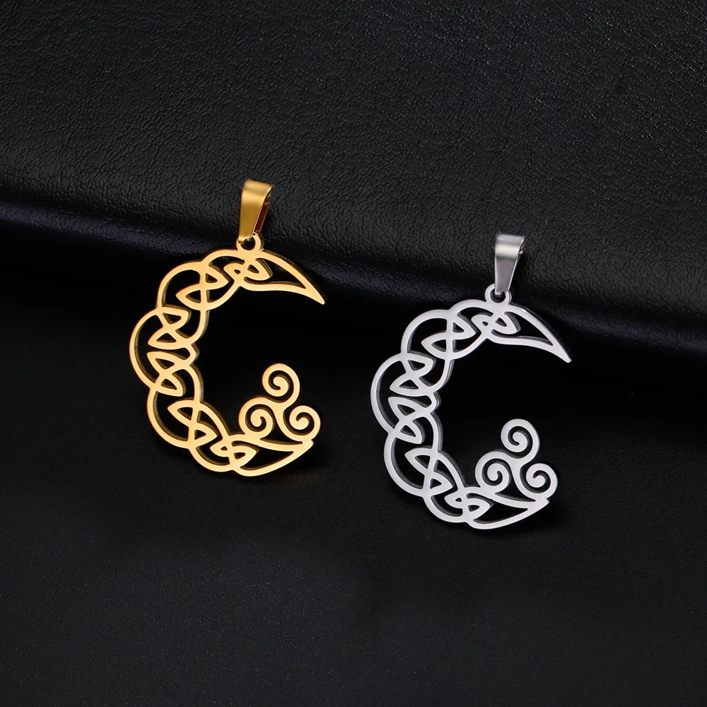 Dawapara Celtics Triskele Triskelion Pendant Crescent Moon Triple Spiral Trinity Knot Stainless Steel Charm for Jewelry Making