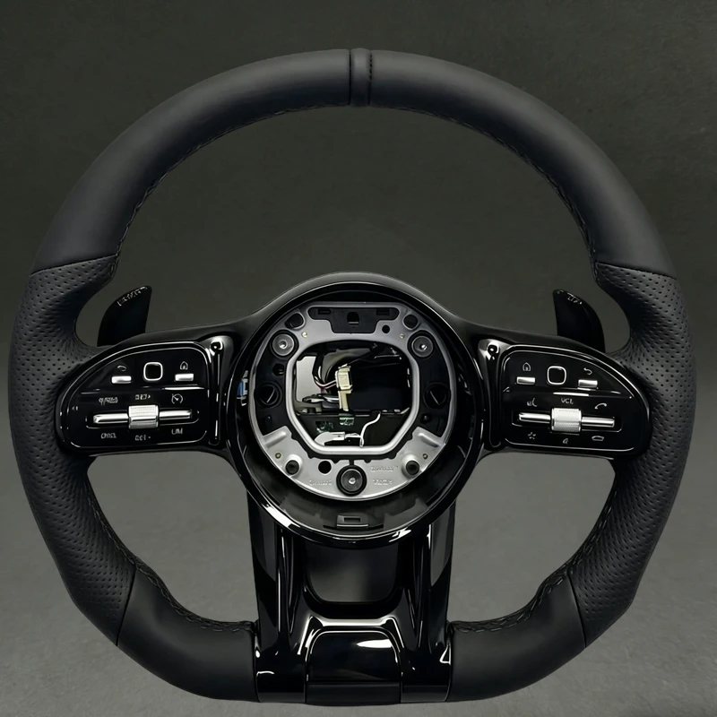 for Benz W809 Full Leather Steering Wheel for W809 W205 W218 with DIY Red Center Line Piano Black Decorative Cover Quality Wheel