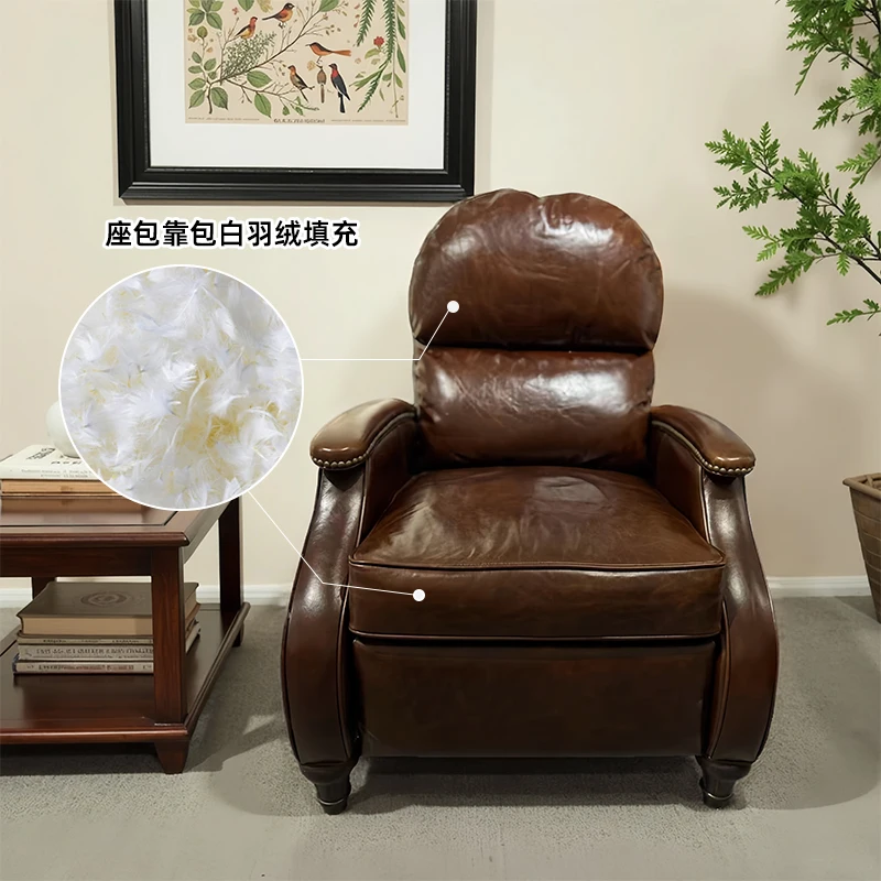 American leather living room single sofa chair first layer cowhide multi-functional tiger chair retro style balcony leisure recl