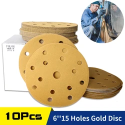 6 Inch 15 Holes Hook and Loop Sanding Disc 150MM Sandpaper Wet & Dry 60-2000 Grits Aluminum Oxide for Car Wood Auto Polishing