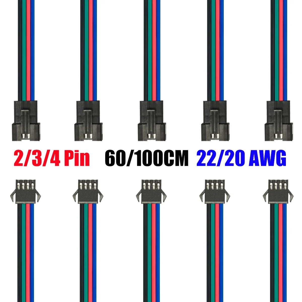 2 3 4 Pin Plug Male Female Wire Connector 22 20 AWG JST SM Cable Connector For RGB 5050 3528 Led Strip Light CCTV Lamp Tape Lamp