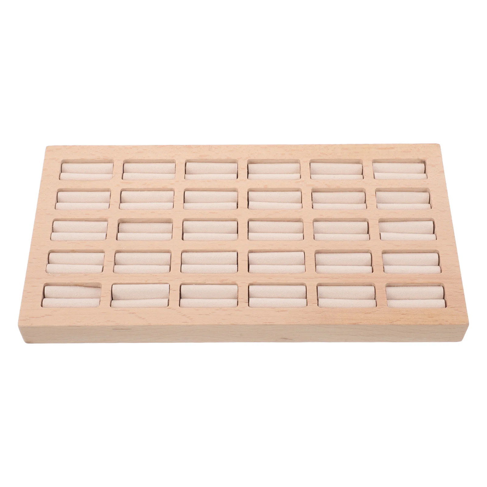 

30 Slot Wooden Jewelry Organizer Tray Linen Lining Rings Earrings Storage Display Stand Showcase Accessories Wood Ring Holder