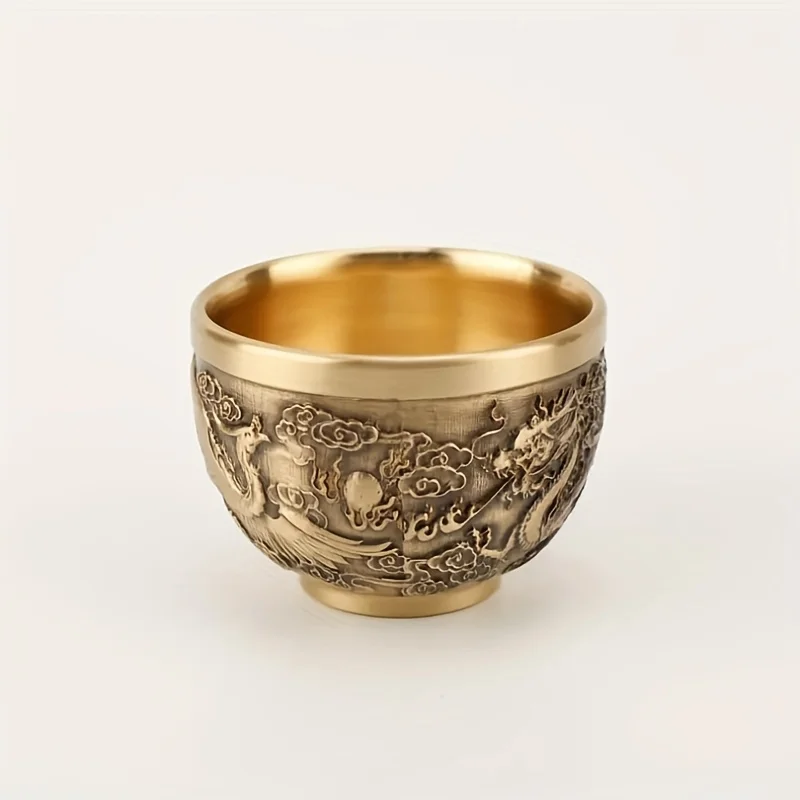 Double Dragon Kirin Jar Decoration, Brass Cup, Dragon Phoenix, Chengxiang, Office, Household, 1Pc