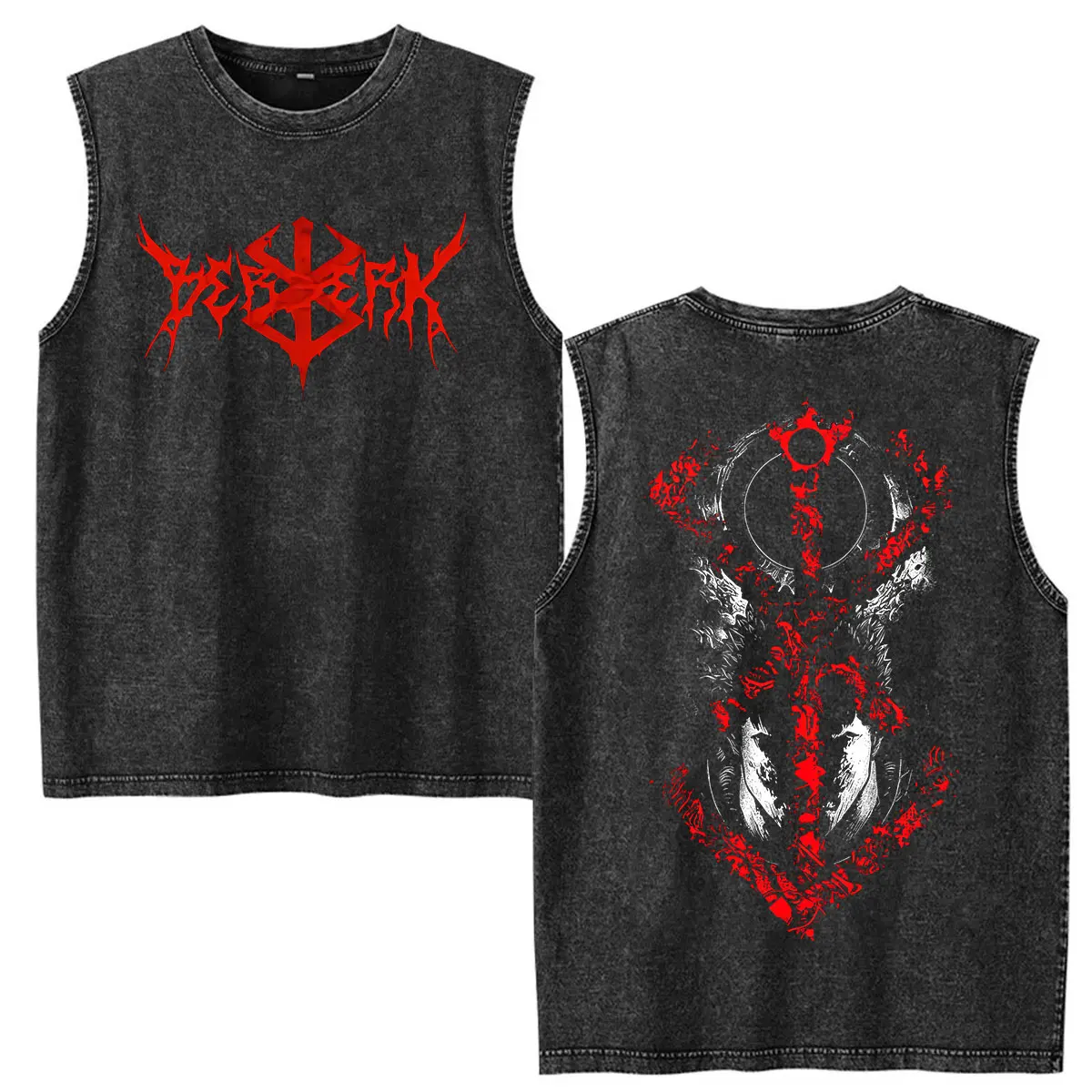 Washed Vest Anime Berserk Guts Graphic T Shirts Men's Gothic Fashion Clothing Cotton T-shirt Vintage Tank Top Short Sleeve Tees