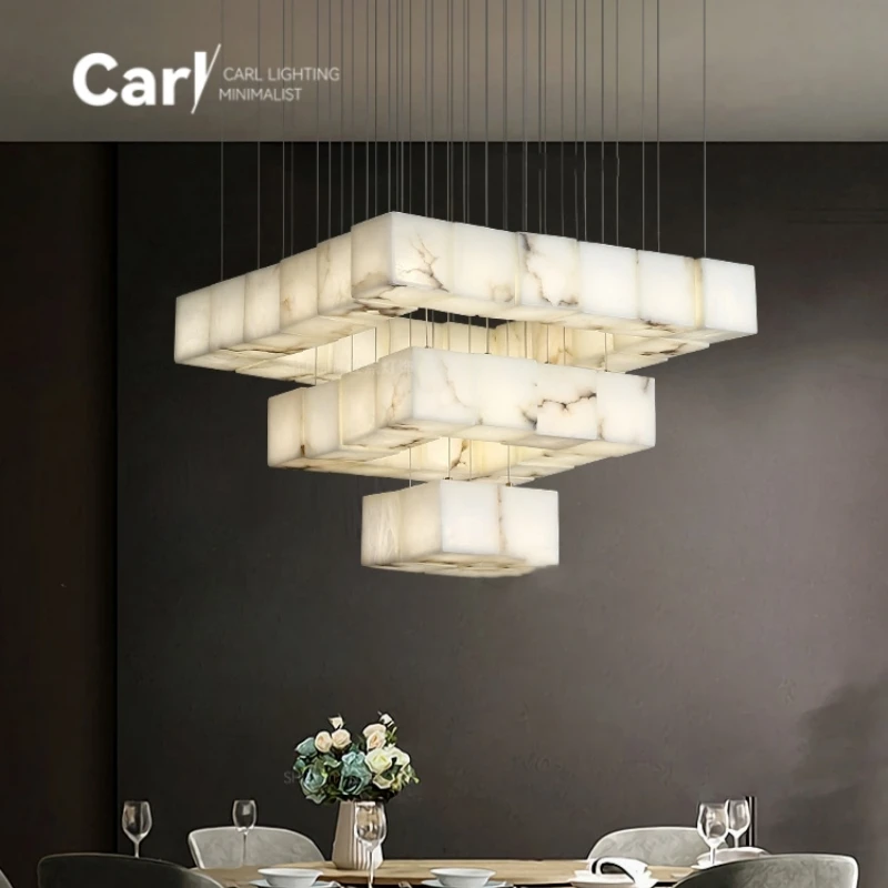 

Modern Minimalist Natural Marble Pendant Light Luxury Villa Living Room Dining Room Pendant Light Villa Staircase Hall Light