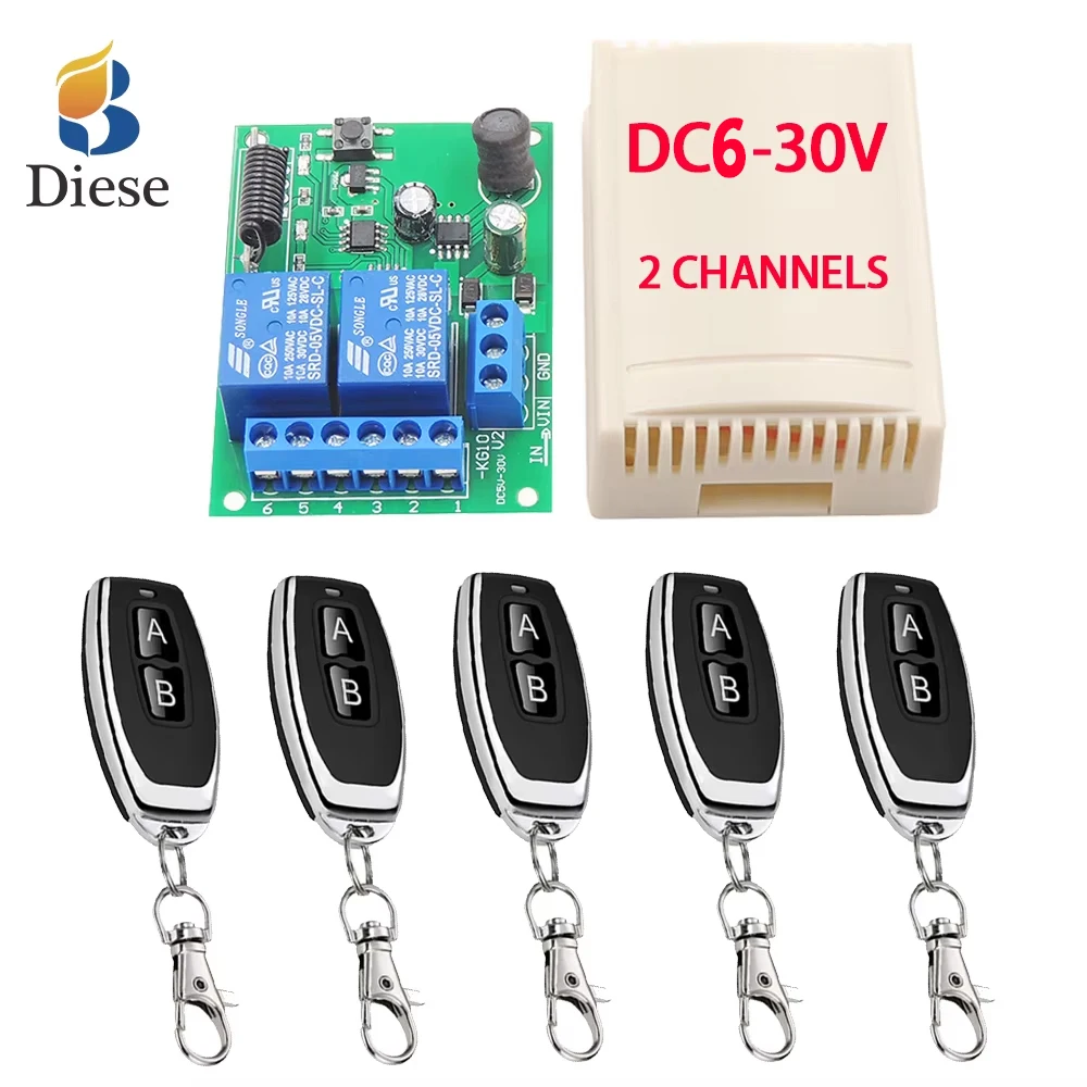 RF433Mhz Remote Control Circuit Universal Wireless Switch DC5V 12V 24V 2CH Relay Receiver Transmitter for Garage Gate Door Light