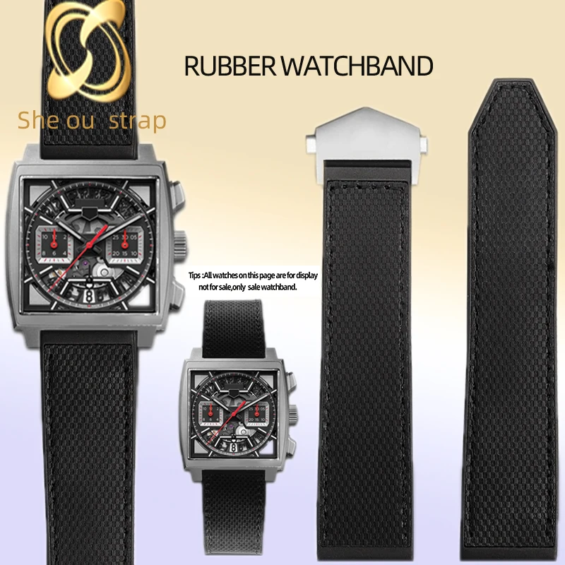 شريط ساعة نايلون بطبقة ثانية من البولي يورثان الحراري ، حزام ساعة لتاغ هوير ، موناكو AQUARACER ، CBL2184 ، مطاط ، 22