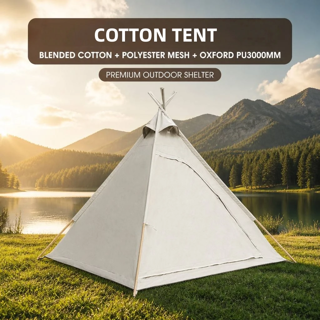 Outdoor Family Camping Dome Tent Canopy Sunshade Diamond-Patterned Awning 2000mm Waterproof UV Protection Cotton Canvas Tent