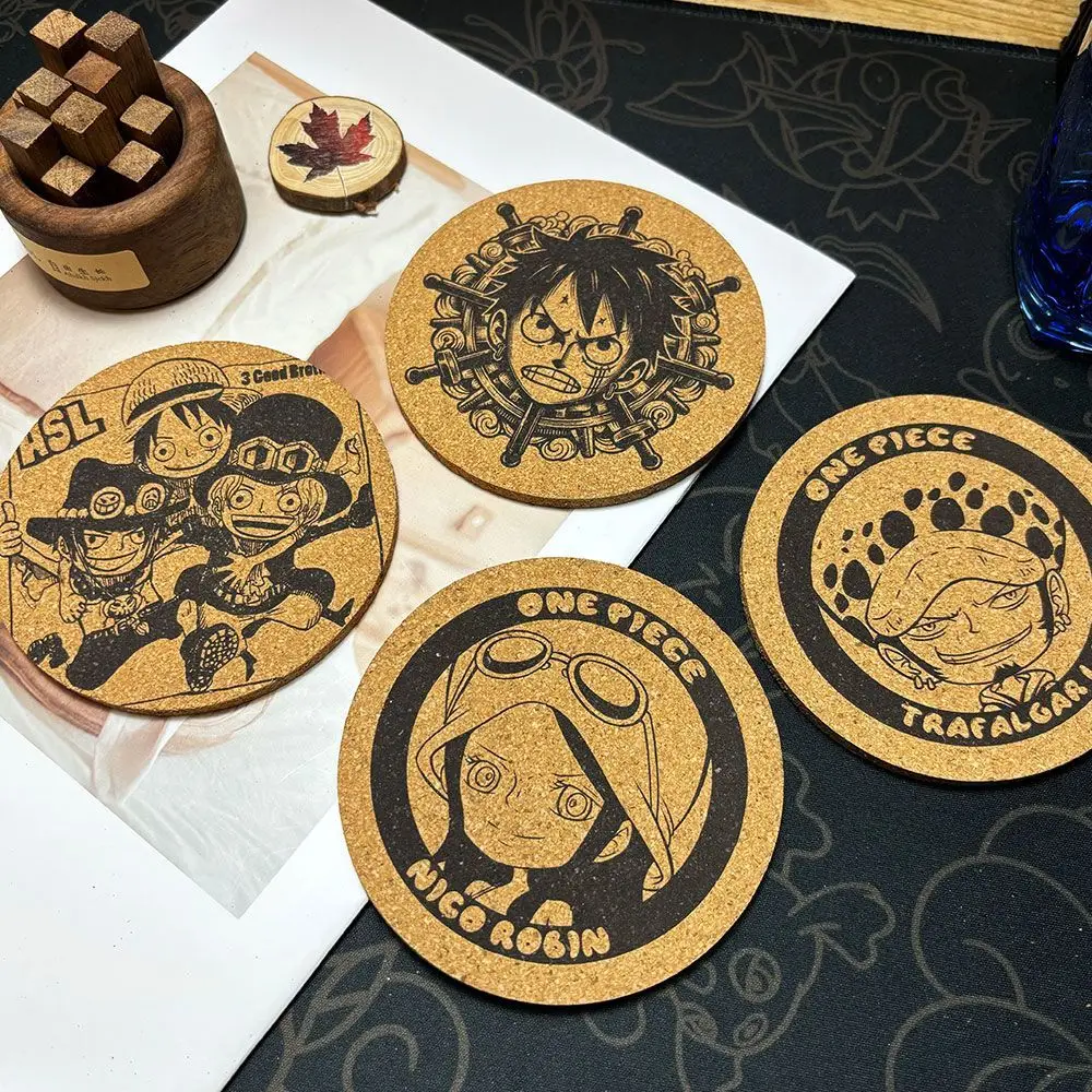 15 Styles Diy One Piece Luffy Roronoa Zoro Cork Coaster Shanks Cartoon Animation Two-Dimensional Natural Cork Coaster Gift Toys