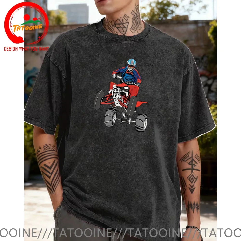 Vintage Washed Cotton T-Shirt Funny Designer ATV Custom T Shirt Men Fashion Trendy Casual Clothing Stylish Tops Tees