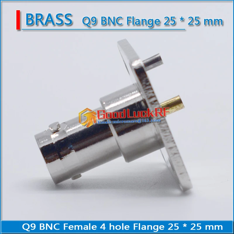 Q9 BNC Female Plug 4 hole Flange Panel Mount With Wire double pin 25 * 25 mm Brass RF Connector Socket Adapters