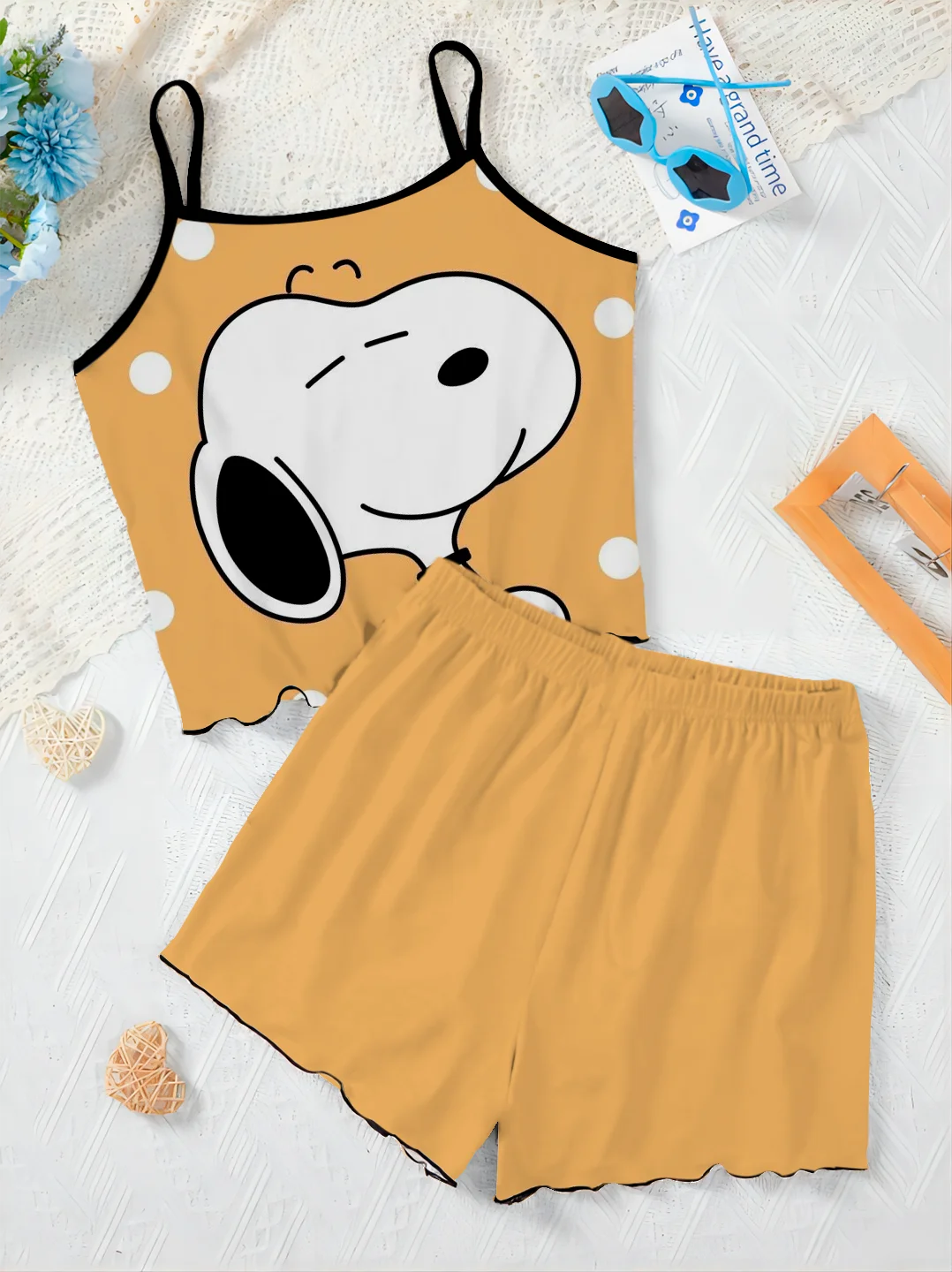 Lettuce Trim Home Dress Disney Short Sets for Women 2 Pieces Top Two Piece Set Snoopy T-shirt Women's Suit Elegant Bottom Disney