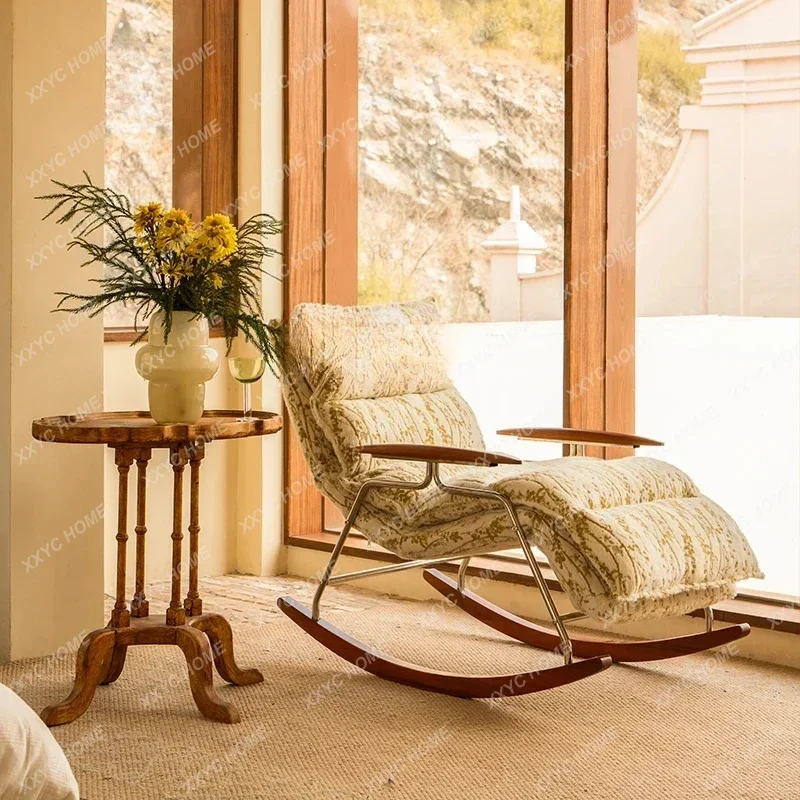 A   Medieval  balcony solid wood rocking chair living room leisure chair single sofa movable recliner home