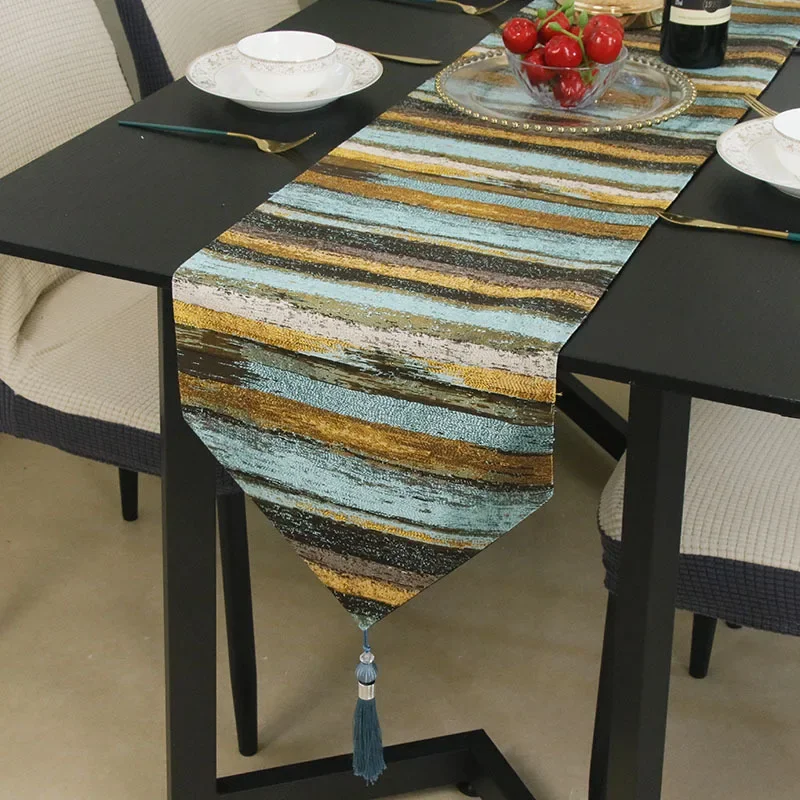 Light Luxury Striped Dining Tables Runner Colorful Thickened Long Table Cloth Home TV Cabinet Coffee Table Decorative Table Mat