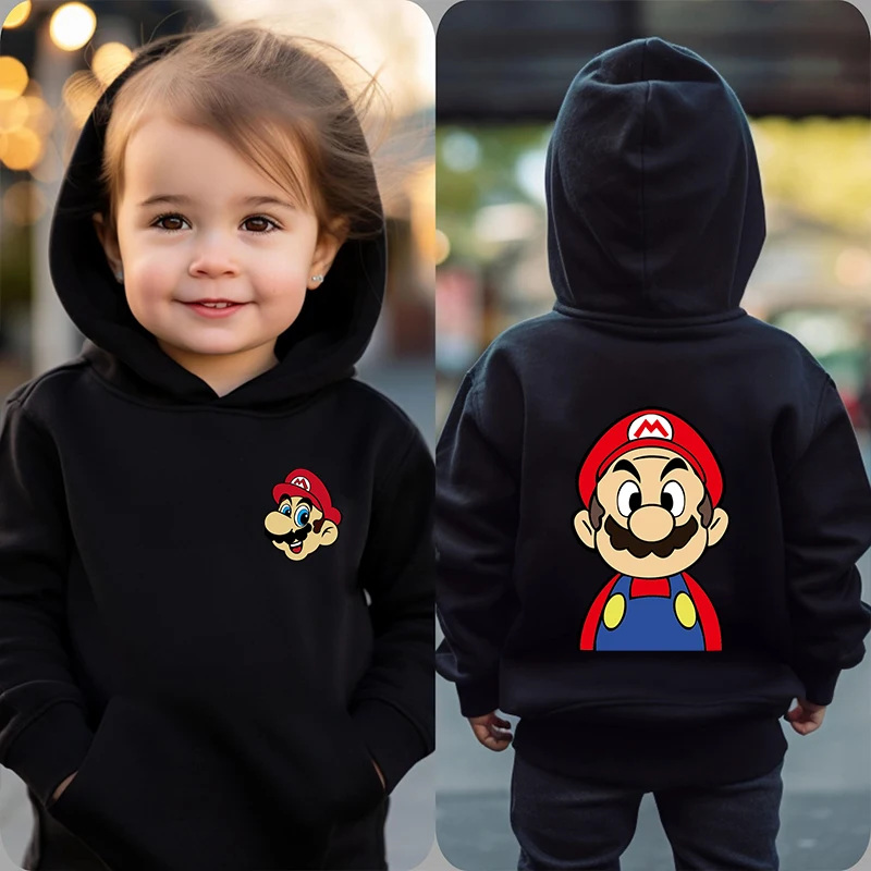 Mario print children's clothing kids hoodie autumn and winter sports sweater black casual tops for girls