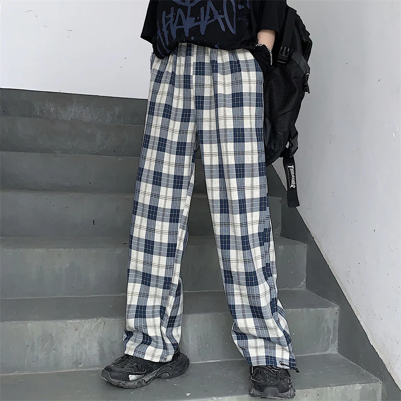 

Harajuku Plaid Pants Women Men Fashion Streetwear High Waist Straight Wide Leg Pant Baggy Trousers 2023 New