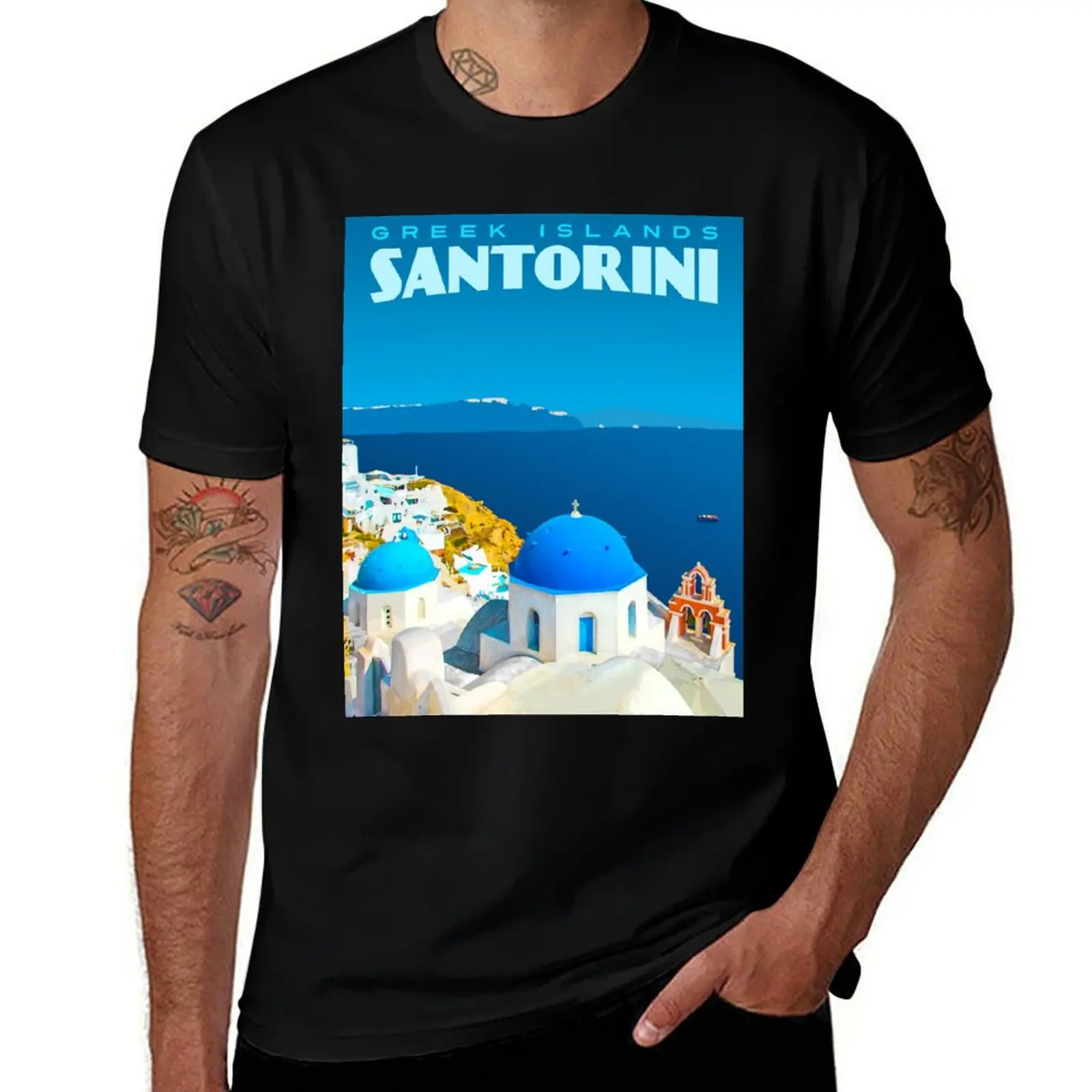 

Vintage-Style Santorini Travel Poster T-Shirt man t shirts for men anime tshirt t shirts with prints T-Shirt