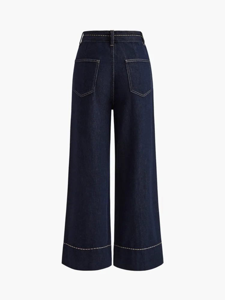 Missuoo Women's Dark Blue High Waist Wide Leg Denim Pants 2026 Spring Fashion Full Length Trousers Commuter Pants for Women