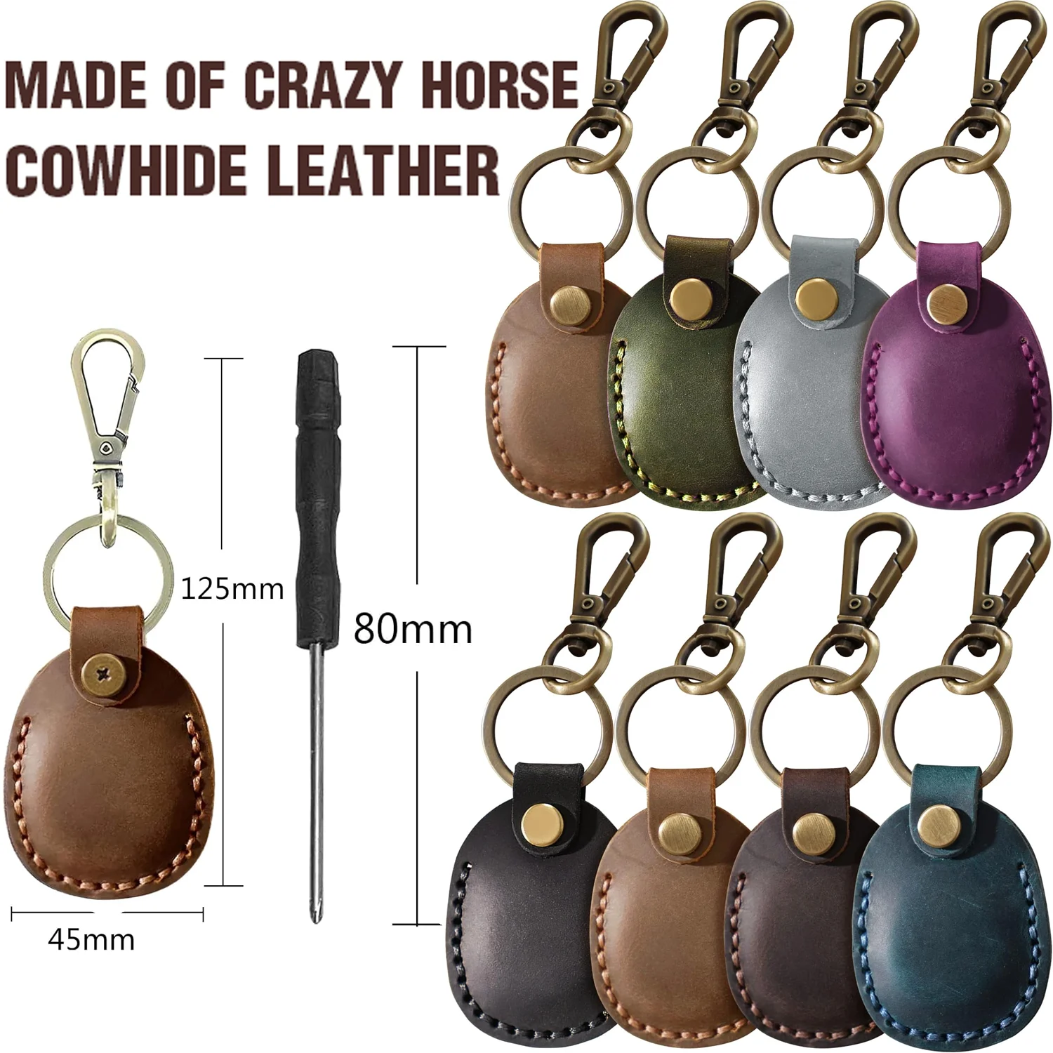 Airtag Holder Keychain-Genuine Leather Holder, Handmade Air Tag Case Scratch-Resistant  Key Chain Ring Dog Collar,Luggage Cover