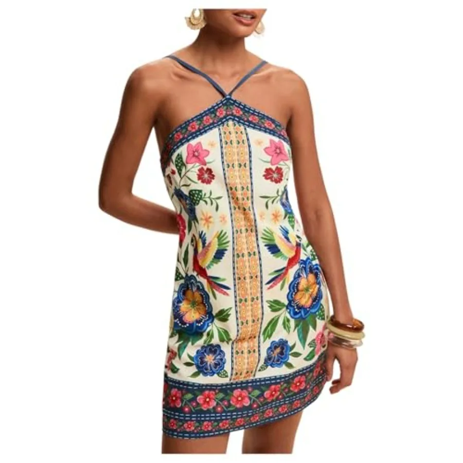 

MakeMeChic Women's Halter Dresses Summer Beach Backless Tropical Vacation Caribbean Outfits Boho Mini Dresses