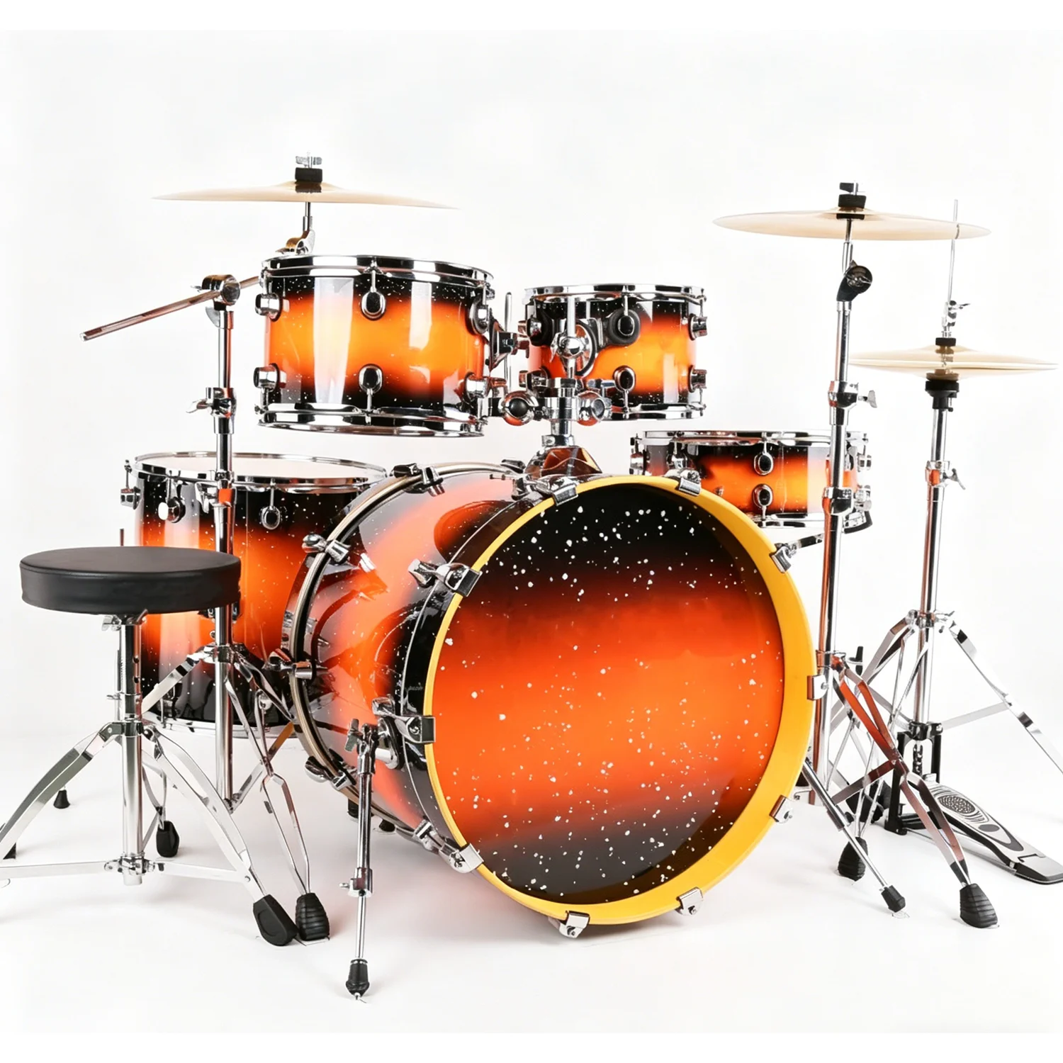 Heavy Duty 5-piece 3-cymbals Rock Drum Set with Hardware and Stands for Band Practice and Live Gigs