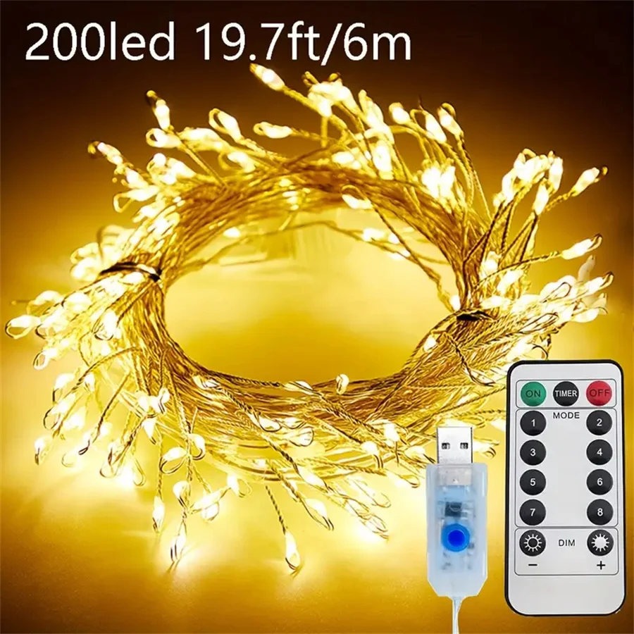 3M/6M/9M/12M Copper wire firecracker light string remote control USB plug-in romantic creative gift box decorative light