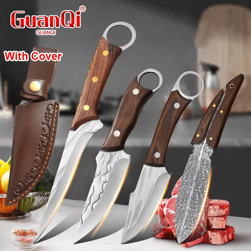 Professional Kitchen Butcher Knife Stainless Steel Utility Boning Knife with Protective Cover for Meat Vegetable Cutting