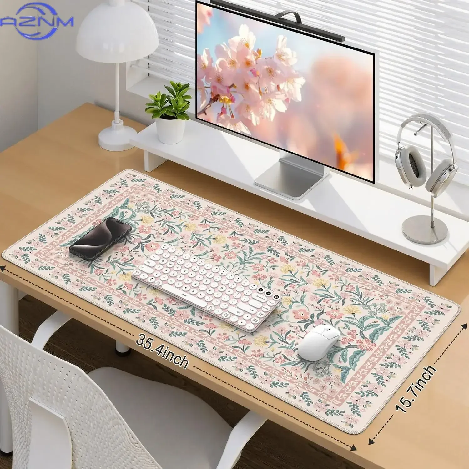 Large Floral Mouse Pad with Soft Frame, Stitched Anti-Slip Rubber Base Desk Mat for Gaming Office PC Keyboard Accessories