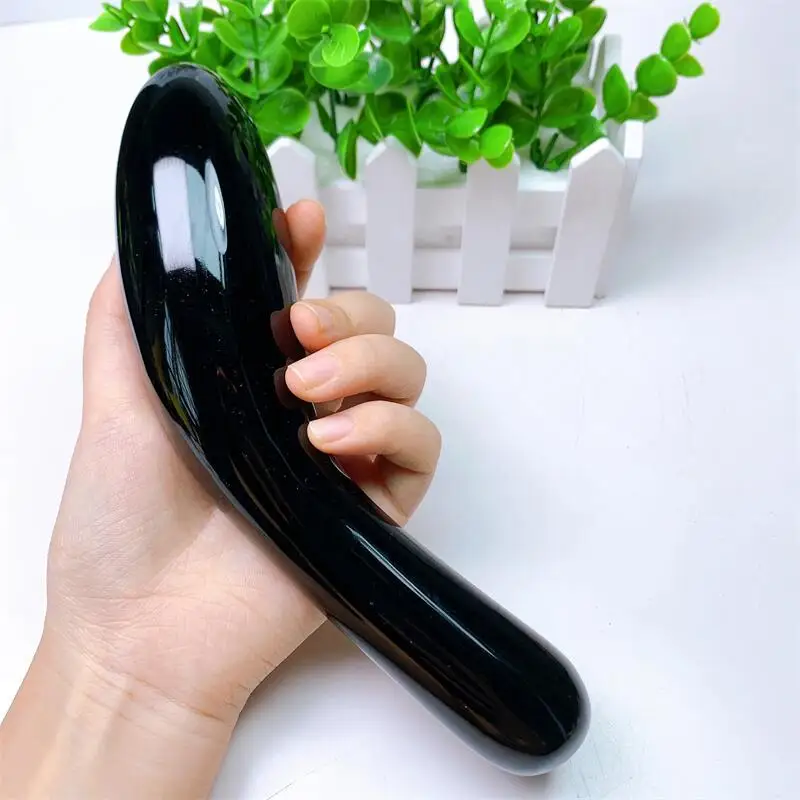 17cm Large Size Natural Black Obsidian Crystal Massage Penis Wand Gemstone Yoni for Women Health Smooth Polished Gifts