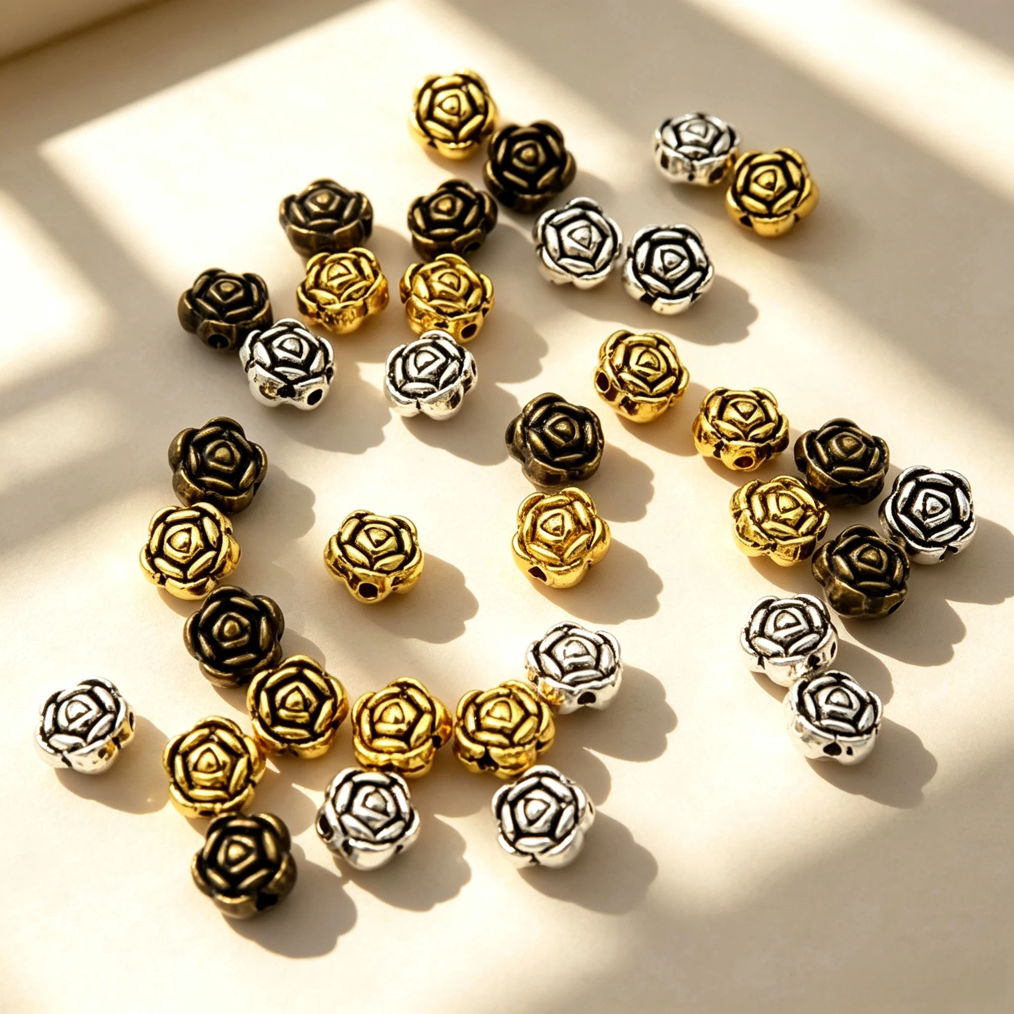 50pcs 6mm Flower Rose Elegant Loose Spacer Metal Seed Beads For Jewelry Making Needlework Beadwork Diy Accessories Wholesale