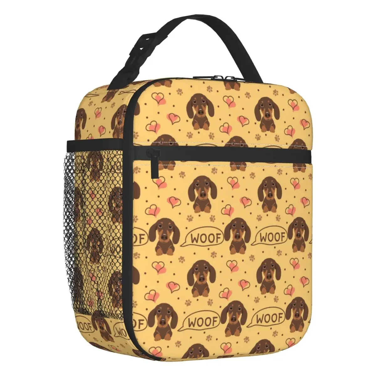 

Custom Love Chocolate Dachshund Sausage Dog Lunch Bag Men Women Cooler Warm Pet Puppy Insulated Lunch Boxes for Kids School