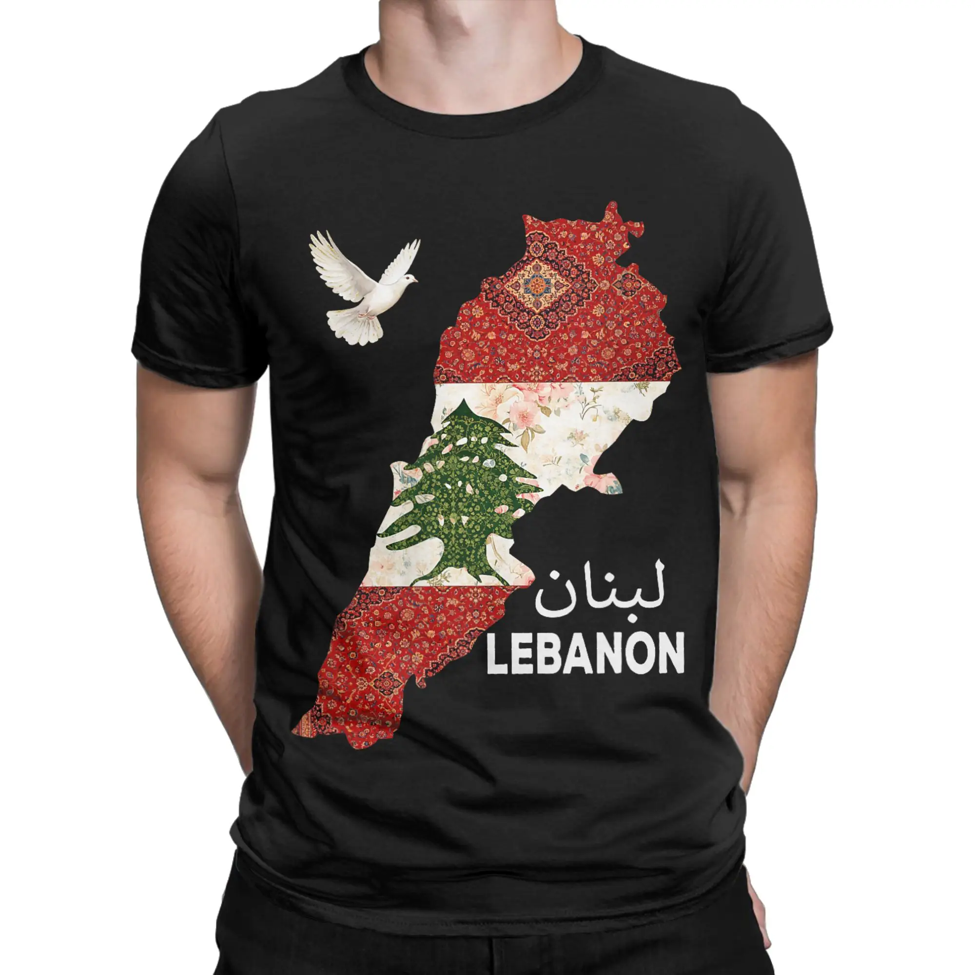 Lebanon Flag Map Beirut Cedar Tree Lebanese Men T Shirt  Vintage Tee Shirt Short Sleeve Crewneck T-Shirts Cotton 4XL 5XL Tops