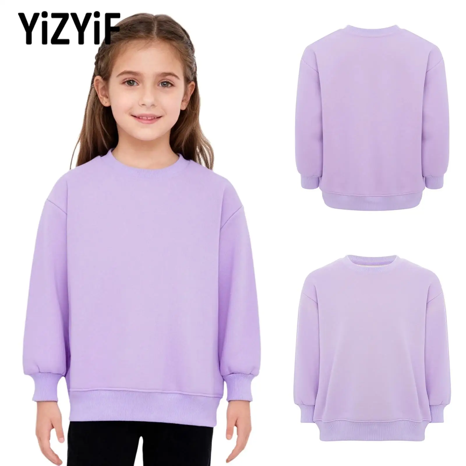 

Unisex Children Solid Color Fleece-lined Sweatshirt Kids Boys Girls Long Sleeve Pullover Top for Sports Exercise Running Clothes