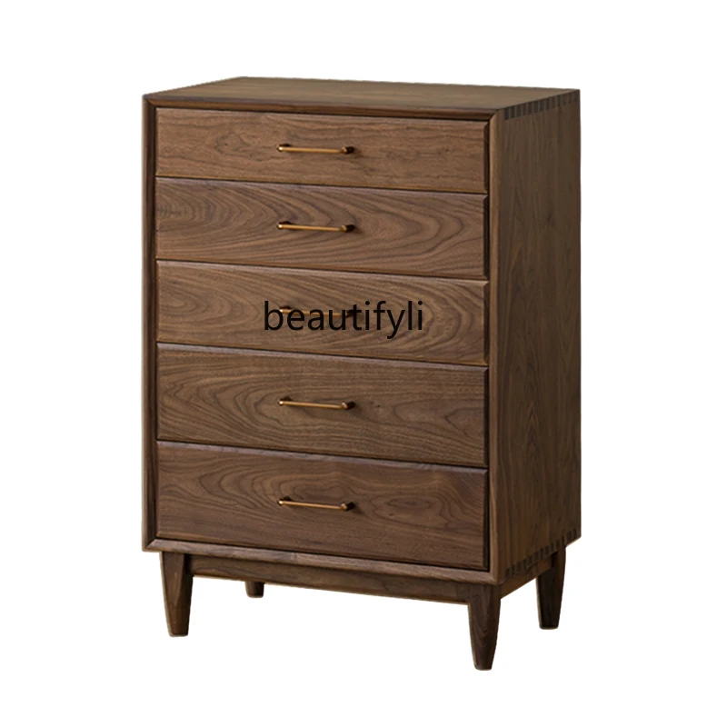 

Living Room Chest of Drawers Original Bedroom Locker Handmade Mortise Black Walnut Modern Pure Solid Wood