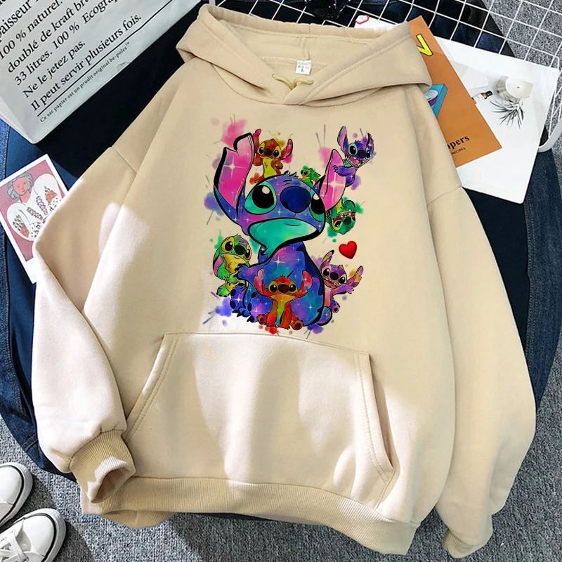 streetwear Cartoon Winter Disney Stitch Hoodies Women Harajuku Cute Anime Sweatshirt Manga Hoody Female