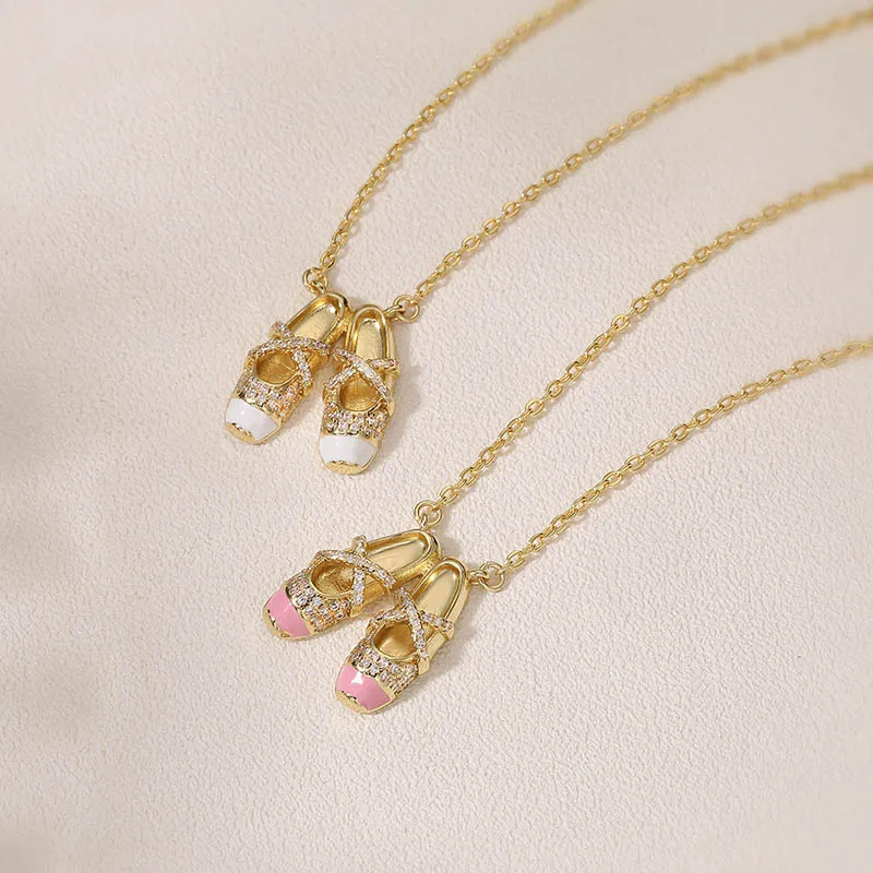 Exquisite jewelry sweet and luxurious colorful oil-dropping ballet shoes pendant necklace niche design high-end stacking