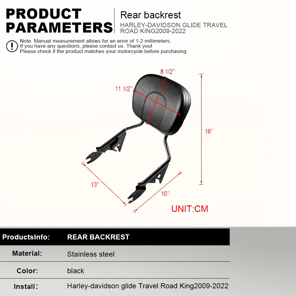 Motorcycle Backrest For HARLEY-Davidson GLIDING ROAD KING 2009-2022 Passenger Back Seat Kit W/Hardware Motorcycle Accessories
