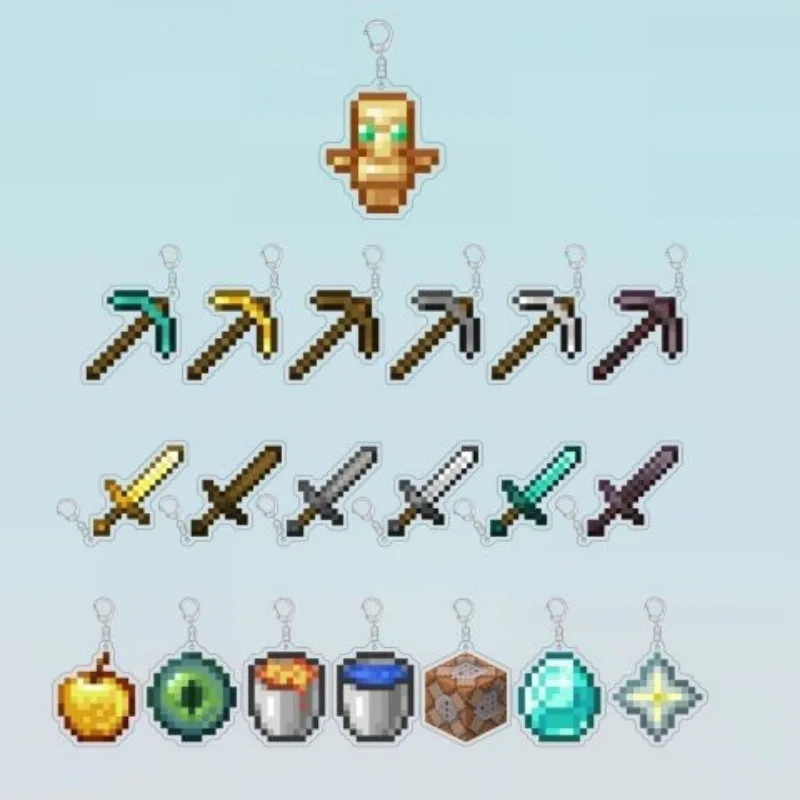 6pcs Minecraft MC Keychain Backpack Pendant Undead Totem Game Diamond Sword Toy Enchanted Gold Apple Jewelry Gift