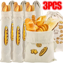 3/1Pcs Linen Bread Bags Large Capacity Drawstring Bread Storage Bags Washable Reusable Loaf Bags for Pastries Baguette Organizer