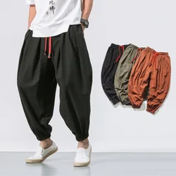 Nuevos pantalones Harem de gran tamaño para hombre, pantalones de chándal holgados de algodón y lino de estilo chino, pantalones casuales de alta calidad para hombre