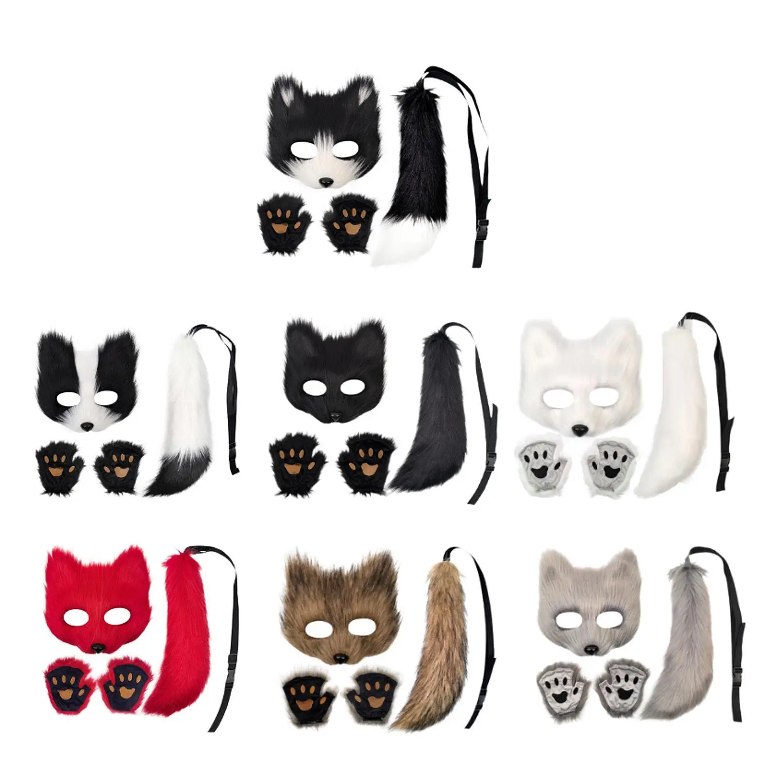 Animal Mask and Tail Set Party Decoration with Gloves for Festival Birthday Prom