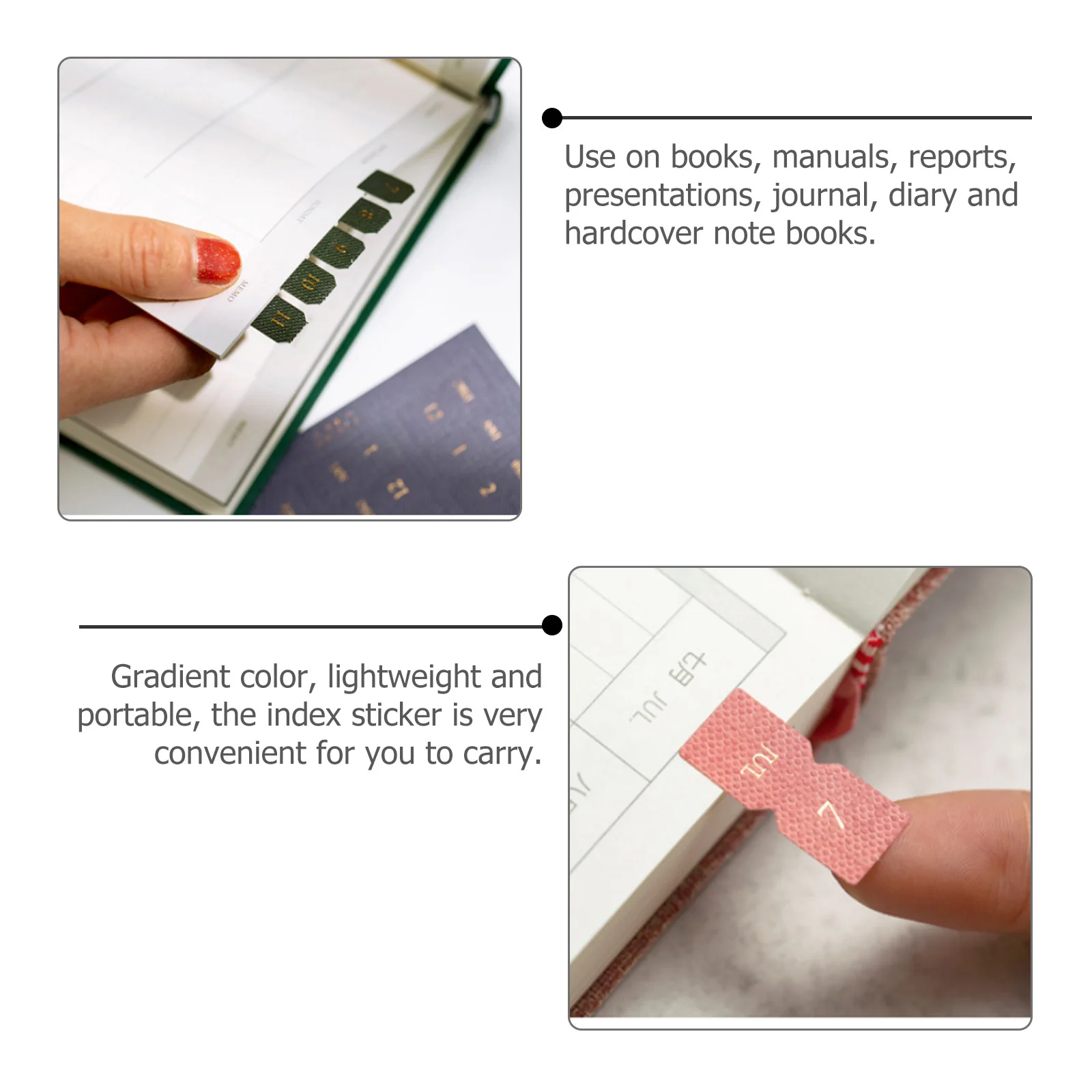 

20pcs 20 Sheets Date Month Sticker Gradient Index Tabs For Diary Planner Notebook Sticky Labels Classification Stickers