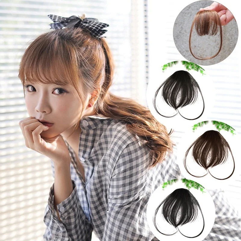 

Fashion Girl Hair Clip in Bangs Fake Hair Extension False Hair Piece Clip on Front Curled Extentions Neat Bang