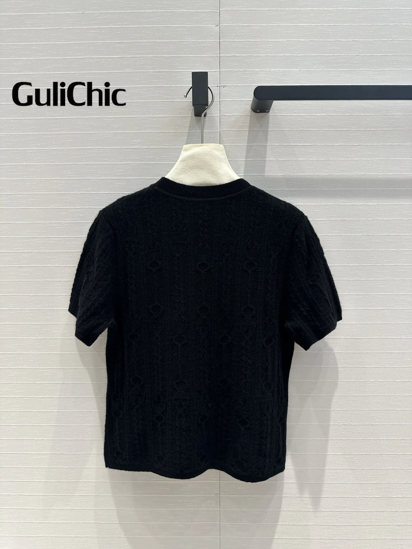 8.3 GuliChic Classic O-Neck Short Sleeve Cashmere Knitwear Fashion Twisted Pattern Jacquard Temperament All-Match Sweater Women