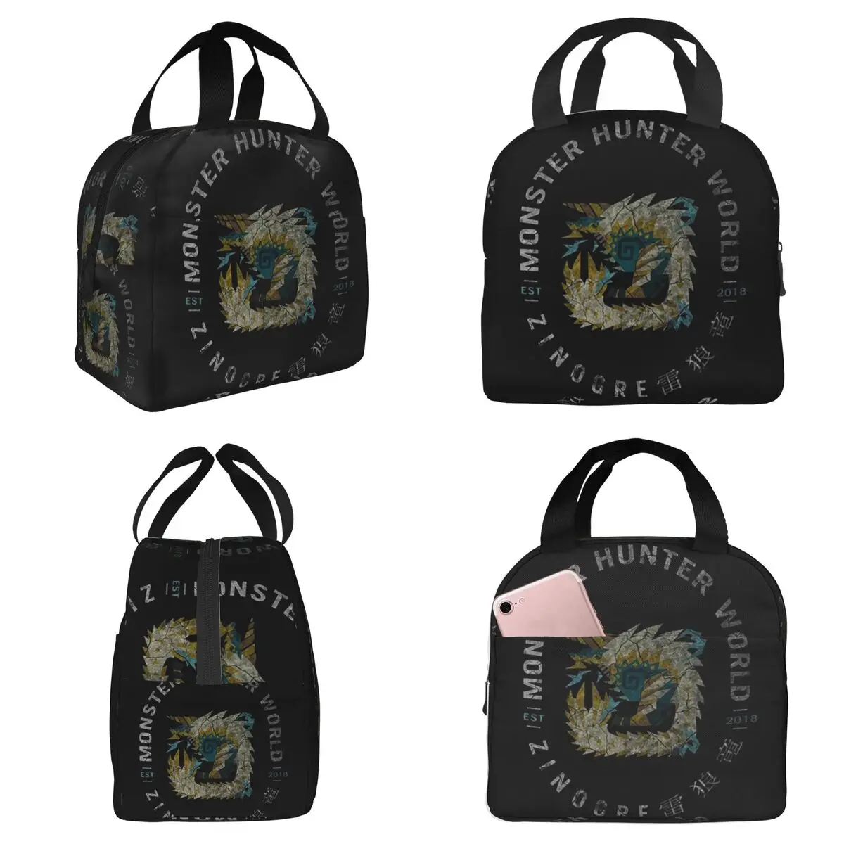 Monster Hunter Vintage Zinogre Insulated Lunch Bag for Women Office Cooler Thermal Food Box Tote Portable Lunch Boxes Container