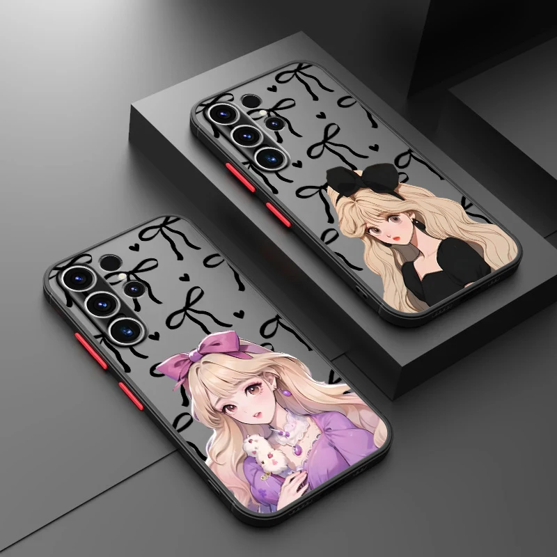 

Чехол с мультяшной девочкой и бантом для Samsung Galaxy S26 S21 S23 FE S24 Plus Note 20 Ultra 10+ S20 FE S25 Ultra S22, задняя крышка-накладка для телефона
