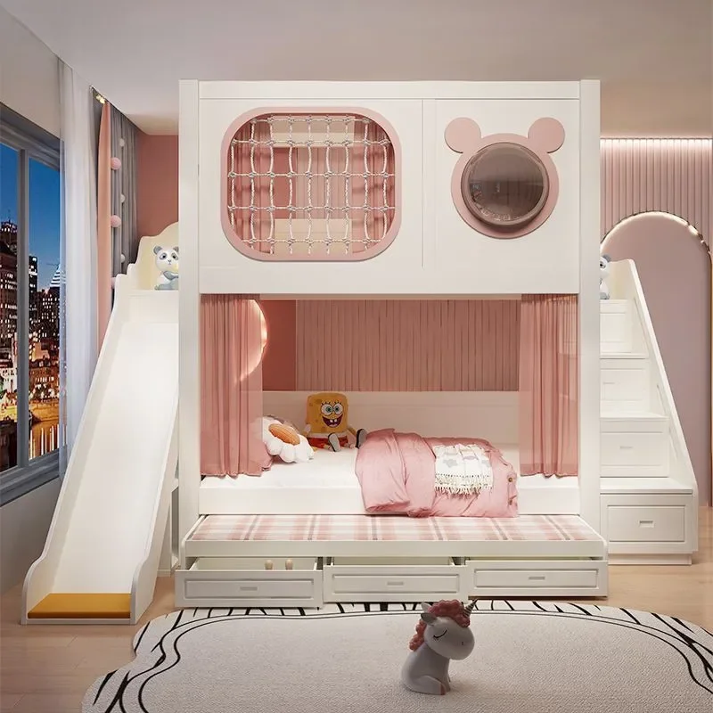 for Children Space Capsule Bunk Bed for Girl Princess High Low Bunk Bed for Child and Mother Tree House with Second Floor