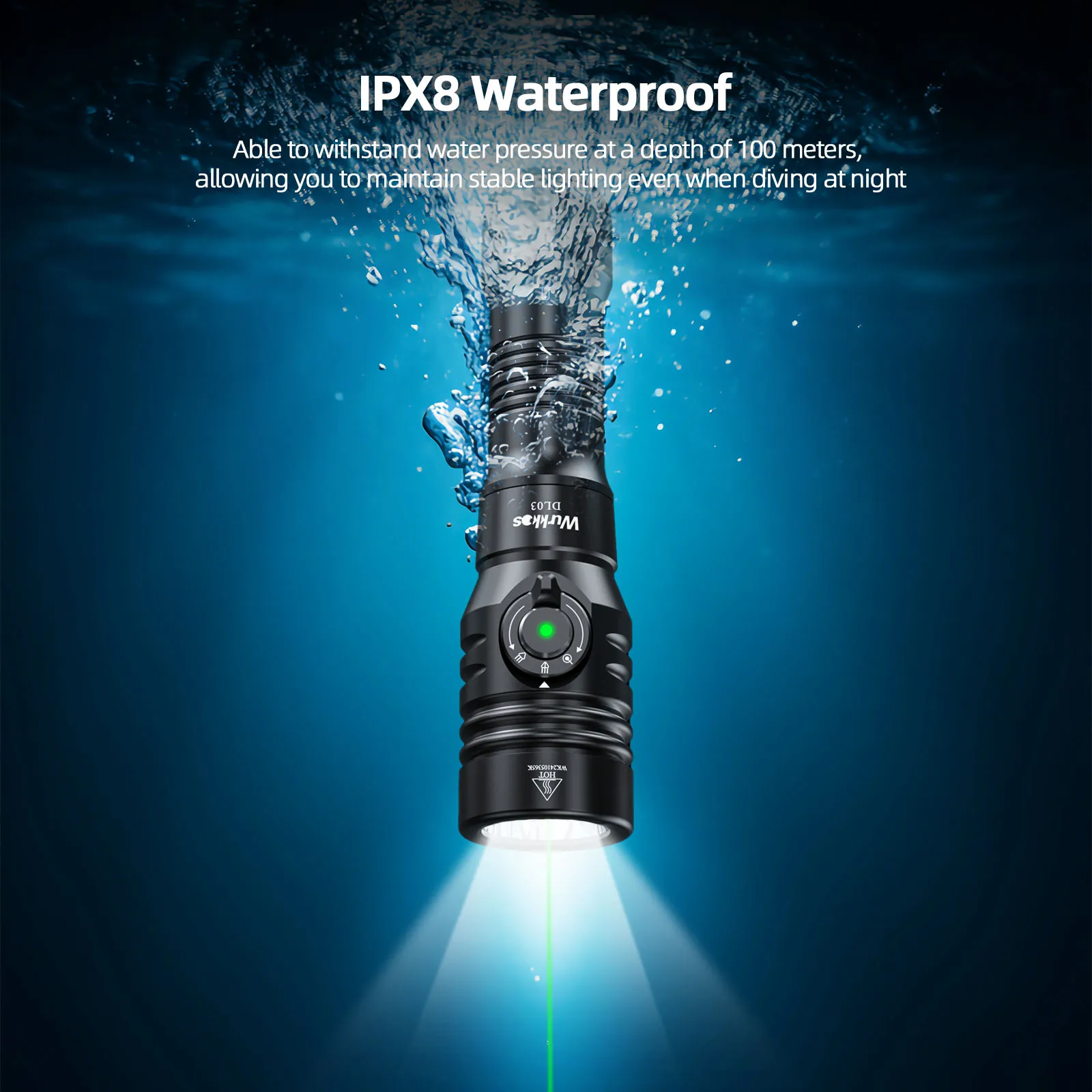 Wurkkos DL03 Professional Diving Flashlight 2800LM Dive Light Rechargeable IP68 Underwater Lantern with Green Beam 21700 Battery