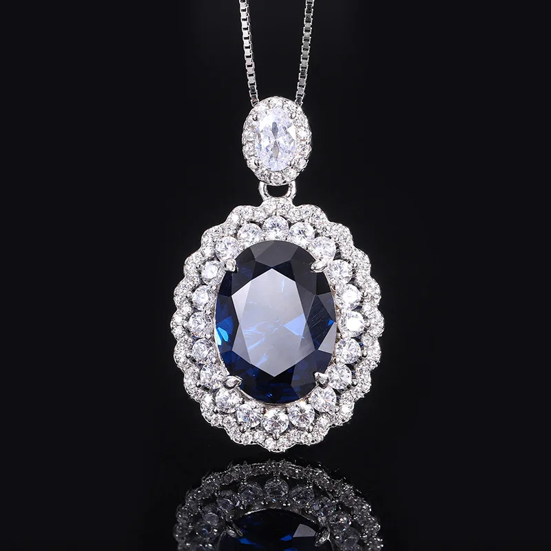 12*16MM 14CT Lab Grown Sapphire Necklace For Wowen 925 Silver Plated 18k Gold Necklace